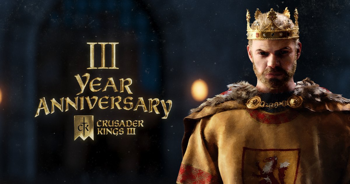 CrusaderKings's tweet photo. 3 years ago, Crusader Kings III was released!🎉
Thank you for being part of the amazing #CK3 community &amp; for joining us on this journey. To celebrate, we want to see your favorite CK3 moments. Share your stories (in-game &amp; irl), memes, fan art, and more!
►https://t.co/6ucd09GkY7 https://t.co/WGdfw9C8RX