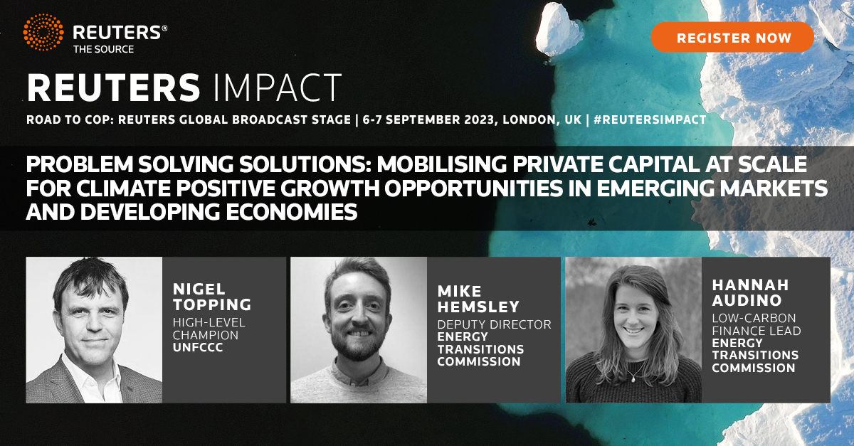 Heading to #ReutersIMPACT? 
Join us Thursday 7th @ 2pm UKT for our roundtable on mobilising private capital at scale for climate positive growth in emerging markets and developing economies.

Ticketholders can register via the app, or see here for details events.reutersevents.com/impact