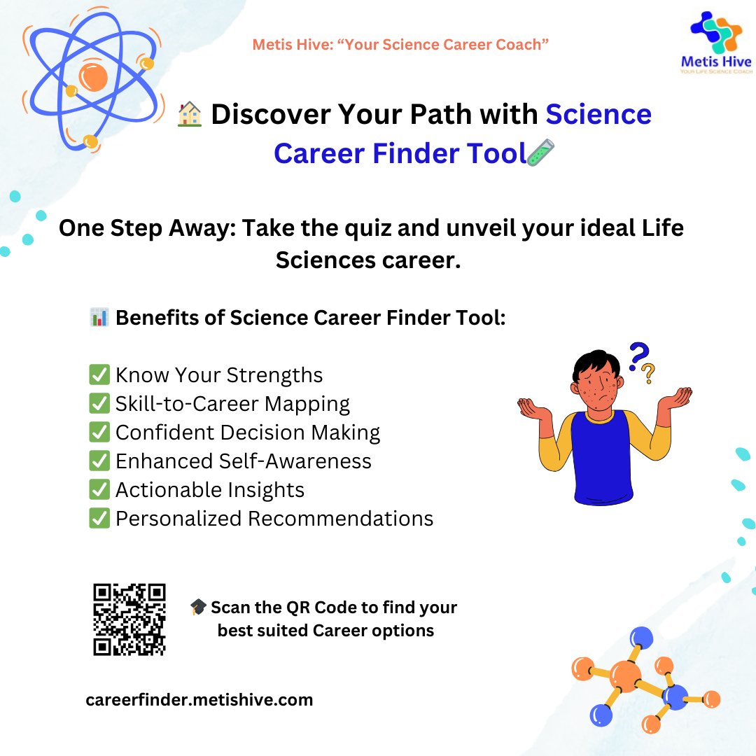 MetisHive's tweet photo. "Discover your ideal Life Sciences career with Metis Hive's Science Career Finder! 🌟 Take our quiz now and unlock a world of opportunities🚀 Personalized recommendations, skill-to-career mapping, and more! Don't miss our 25% discount with code 'Metis25'. Share your dream career! https://t.co/4dtDH7ffNL