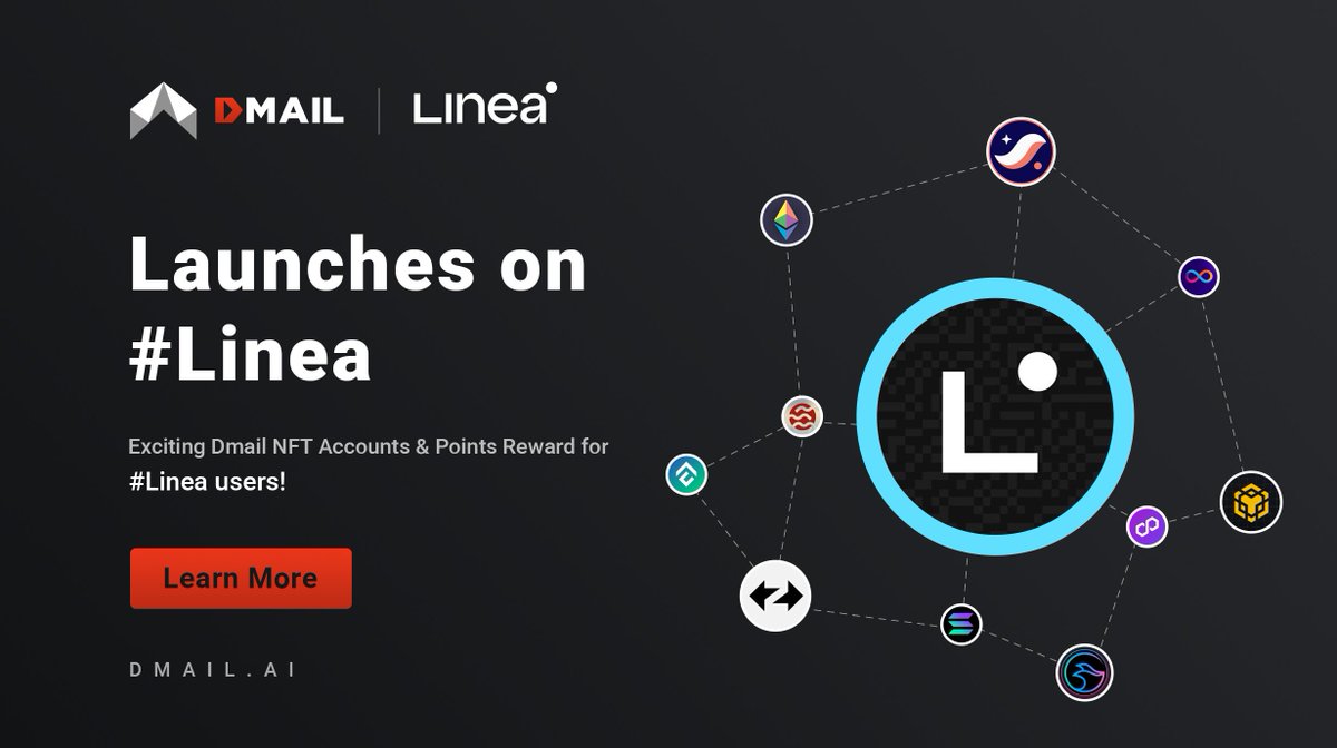 🥳Dmail has integrated #Linea!

📧Users of <a href="/LineaBuild/">Linea.eth</a> can enjoy encrypted messaging via #DMAIL!

💫Logging into Dmail through #Linea allows you to claim a unique #Dmail NFT Account with 8-11 digits &amp; earn 100 Dmail Points daily!

🌐 Guide: dmailnetwork.gitbook.io/user_guide/lin…