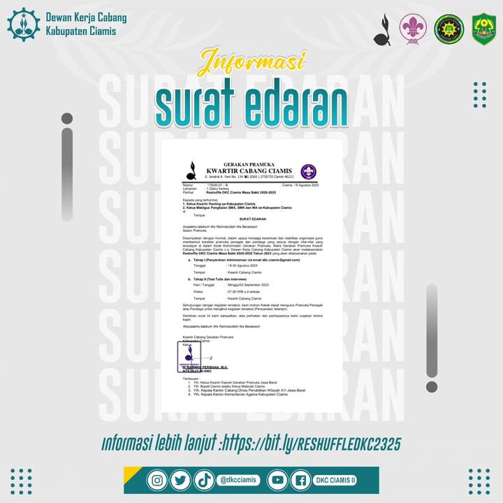dkcciamis's tweet photo. Salam Pramuka!!!

Dewan Kerja Cabang Kab. Ciamis masa bakti 2020 - 2025 mengadakan Reshuffle Anggota Dewan Kerja Cabang Kab. Ciamis ⚜️

"Saling menghargai, menghormati, dan saling membantu sesama adalah sikap Pramuka. Pramuka adalah generasi muda untuk kemajuan bangsa." https://t.co/ruN3XSUPOr