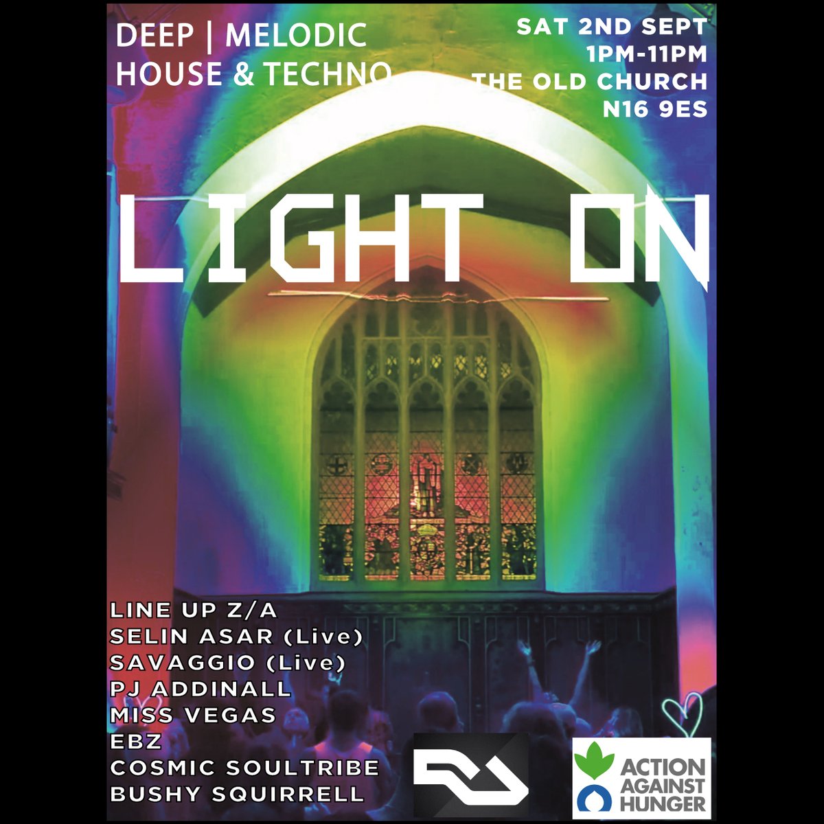 LIGHT ON is a fundraising day-rave and a homage to artistic creativity with hybrid sets from Savaggio and Selin Asar. 10 glorious hours of gorgeous deep, progressive House and Melodic Techno within the church and its wild garden. Details and tickets here: ra.co/events/1752091