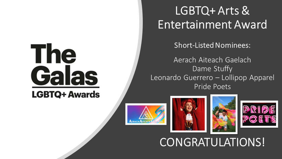 The GALAS LGBTQ+ Awards (@thegalas) on Twitter photo LGBTQ+ Arts & Entertainment Award Shortlist....
Congratulations to <a href="/AerachG/">AerachAiteachGaelach</a> <a href="/DameStuffy/">DameStuffy</a> <a href="/KarlDDawson/">Karl Dawson</a> <a href="/ApparelLollipop/">lollipopapparel.ie</a> <a href="/PridePoetsDub/">Pride Poets</a> LGBTQ+ Arts & Entertainment Award Shortlist....
Congratulations to <a href="/AerachG/">AerachAiteachGaelach</a> <a href="/DameStuffy/">DameStuffy</a> <a href="/KarlDDawson/">Karl Dawson</a> <a href="/ApparelLollipop/">lollipopapparel.ie</a> <a href="/PridePoetsDub/">Pride Poets</a>