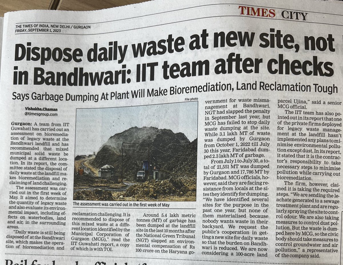 #Gurgaon: Dispose daily waste at new site, not Bandhwari, says IIT report

Read more at:
m.timesofindia.com/articleshow/10…