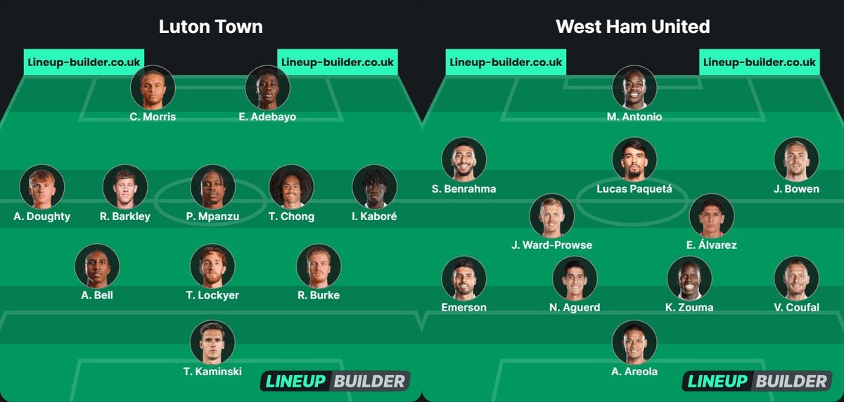 Here are my predicted line ups for Luton Town v West Ham United at Kenilworth Road.

#LUTWHU #EPL #PremierLeague #LTFC #WHUFC #LutonTownFC #LutonTown #WestHamUnitedFC #WestHamUnited #WestHam #Luton