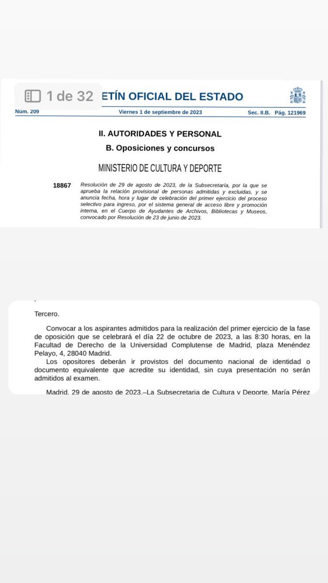 EpsilonGestDoc's tweet photo. Esta mañana se ha publicado la lista provisional y la fecha del primer examen de ayudantes de archivo, museos y bibliotecas del Estado: 
El primer examen será el 22 de octubre, a las 8:30 horas, en la Facultad de Derecho de la Universidad Complutense de Madrid. https://t.co/jmzDE8dHwn