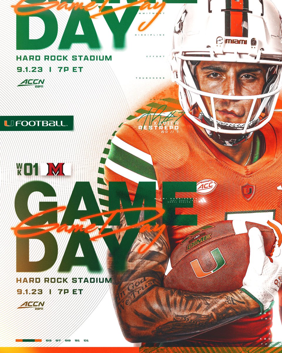 CanesFootball's tweet photo. Get up…it’s GAME DAY 🙌

📍: @HardRockStadium 
📺: @accnetwork 
🎧: https://t.co/UdSoZxcppx

#GoCanes https://t.co/G9MD4dBDsO