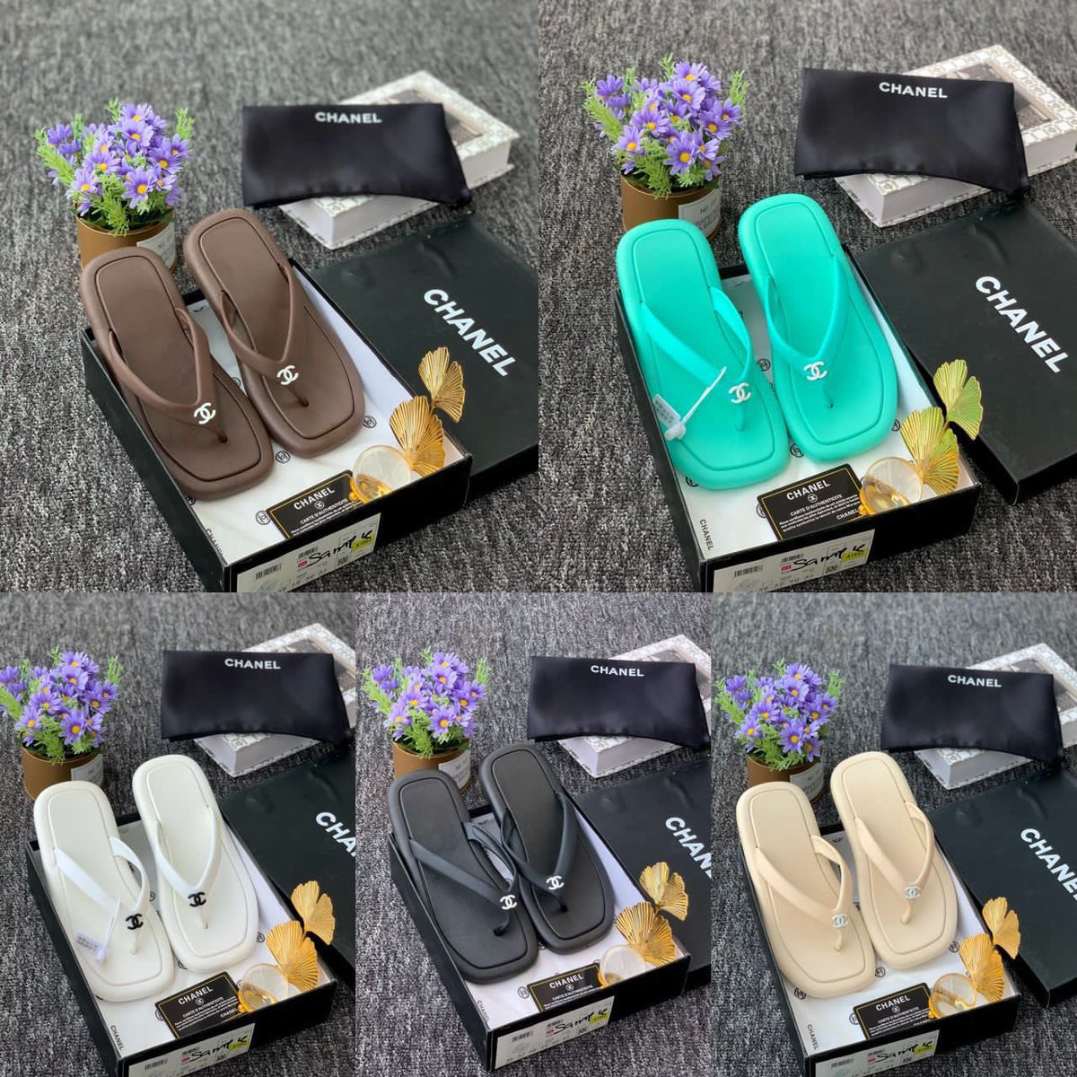 Chanel Luxury Easywear Slide💃🏻🥰.  (rubber, step out in style)

💥Nude. Green. Brown and 36/37, 38/39, 40/41*

💥White. Black. 40/41 only

💥Price:15,500

Comes with full package 📦 & accessories 
Please help me rtw🙏🙏