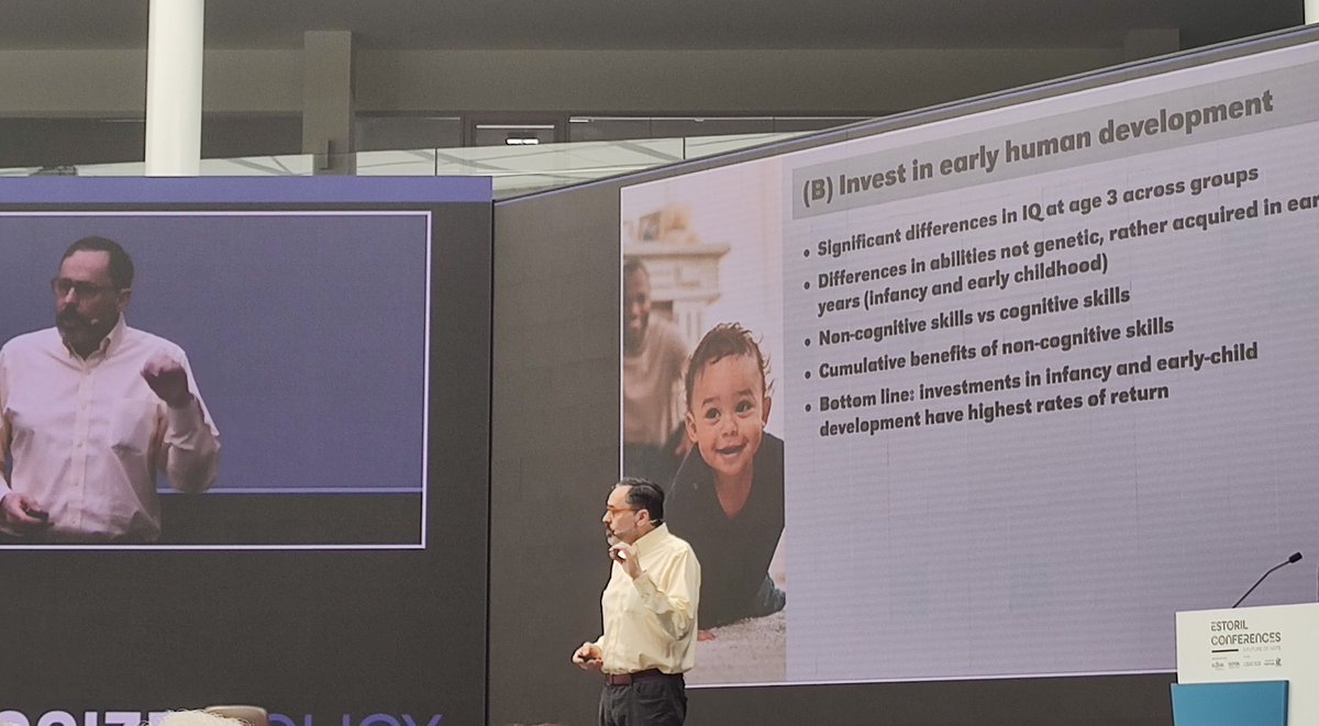 The biggest return on investment is when you invest in early human development, kids before 3 years. We badly need a new eco-social contract! Prof. Luís Cabral <a href="/NovaSBE/">NovaSBE</a> #estorilconferences