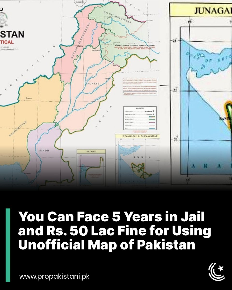 ProPakistaniPK's tweet photo. The official map is available on the Survey of Pakistan's website.
Read More: https://t.co/wwcUn8Oovt
#Pakistan #OfficialMap #Jail #Fine https://t.co/6iqt0CkZbu