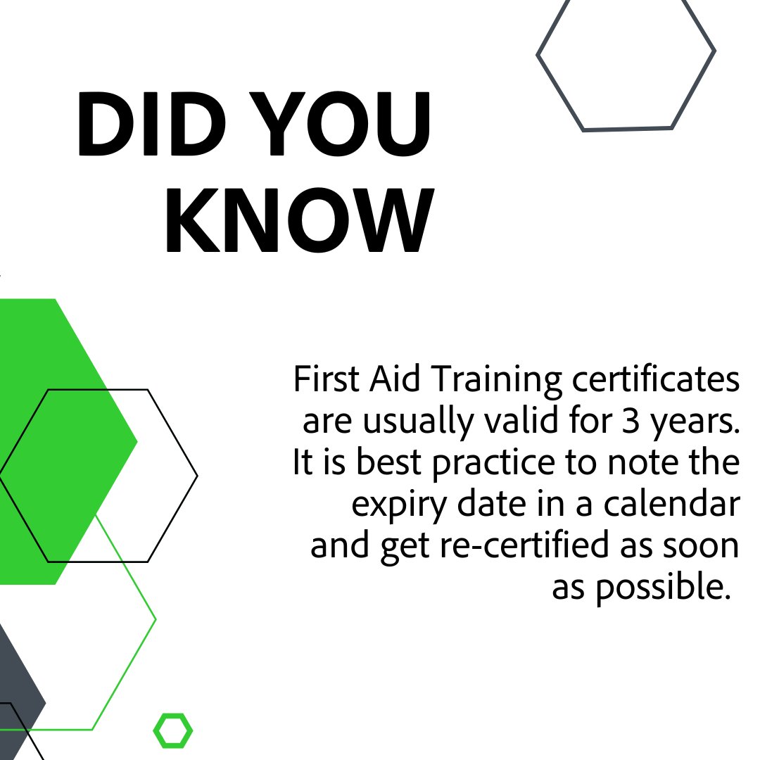 🚨 Safety Tip Alert! First Aid training teaches essential life-saving skills but they come with an expiry date . Keep track of the expiry in your calendar and prioritise getting re-certified ASAP. Your preparedness could make a difference in someone's life!