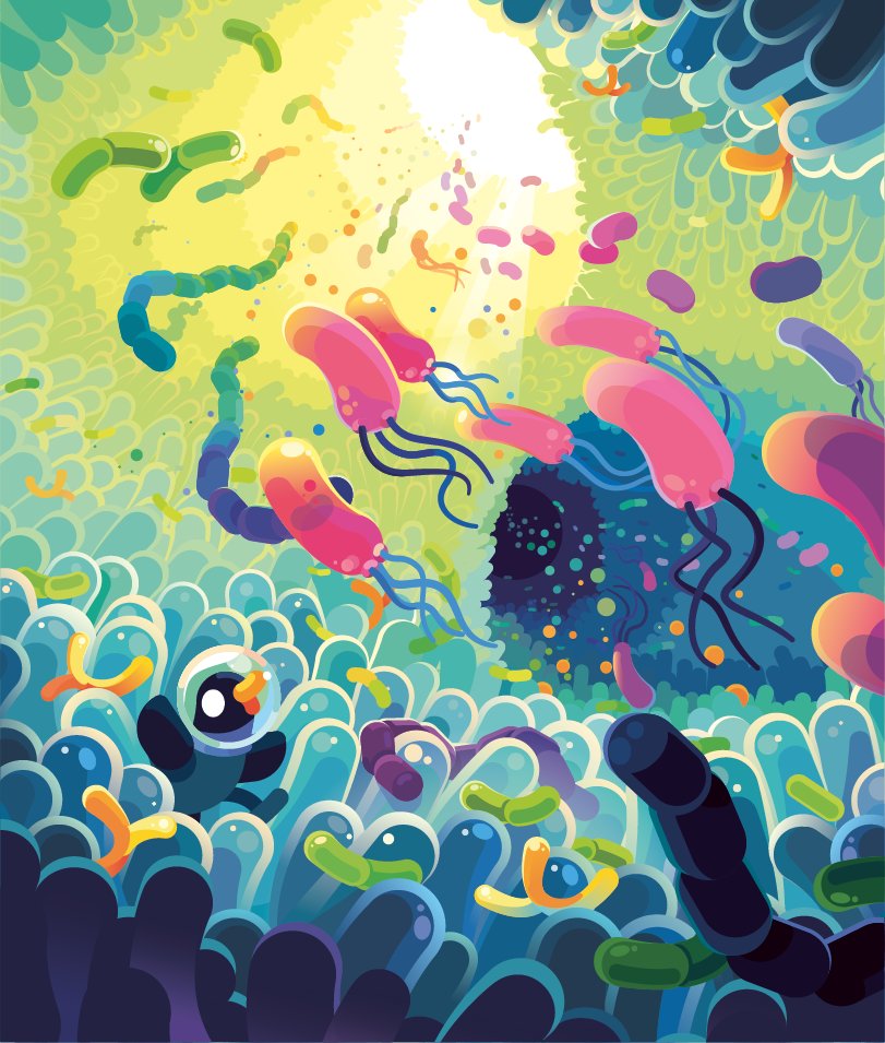 Up to 100 trillion microbes are present in your gut. Two species are shown on the September page of the 12,023 calendar.
Their number and composition are affected by your food and medicine intake. But they also change you: They influence physiology, mental health, and well-being.