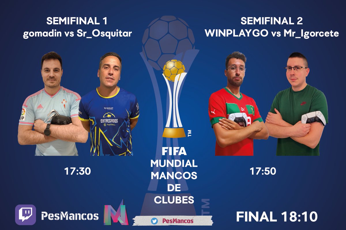 Mañana sabado 2 se disputa el MUNDIAL DE CLUBES donde se disputan los campeones europeos por alzarse con la primera edicion de este torneo.

SABADO 2 SEPTIEMBRE

📺📺
twitch.tv/pesmancos

Semifinal 1
17:30

Semifinal 2
17:50

Final a las 18:10