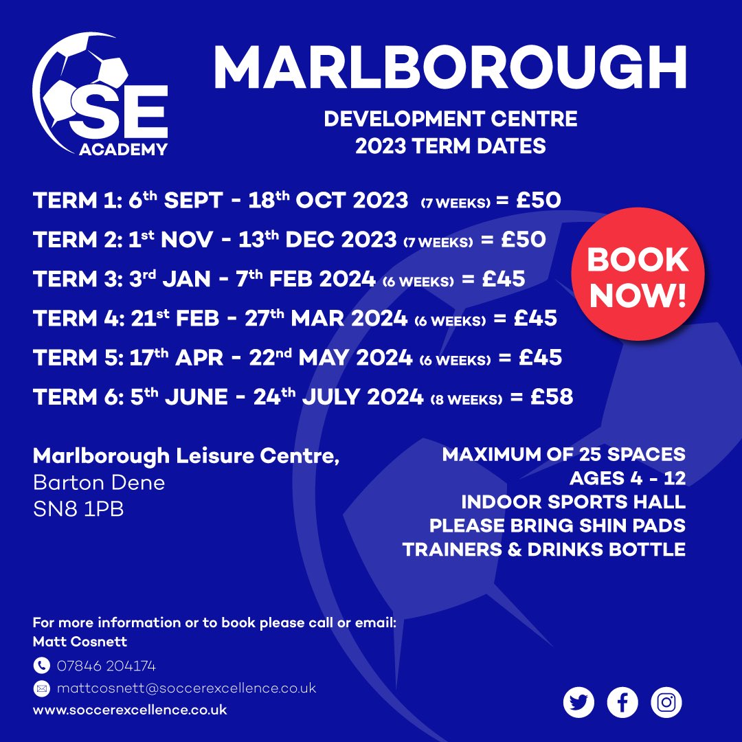 Great place for kids to learn, develop and build confidence. Wednesday nights 5-6pm <a href="/nwyfleague/">North Wilts League</a> <a href="/MarlboroughYFC/">Marlborough Youth FC</a>