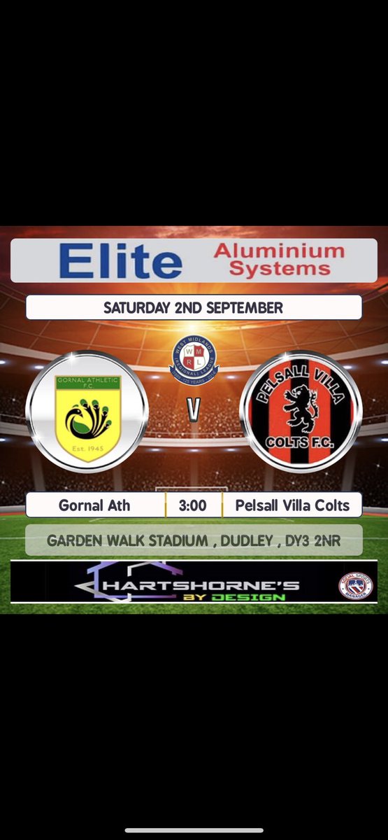 ‼️ AWAY DAY ‼️

Saturday we make the trip to <a href="/GornalAyWe/">Gornal Athletic Football Club</a> in what will be a big test for the boys but one that they will look forward too. All support welcome 💪

🏆 WMRL 1
🆚 Gornal Athletic FC
🗓 02/09/23
⏰ 3:00pm
🏟 Garden Walk, DY3 2NR
🎟 £5 Adults £3 Concessions 

❤️🖤