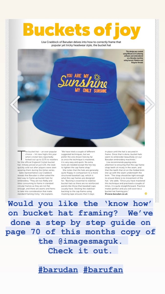Would you like the ‘know how’ on bucket hat framing?  We’ve done a step by step guide on page 70 of this months copy of the <a href="/ImagesMagUK/">Images Magazine</a> 
Check it out.
