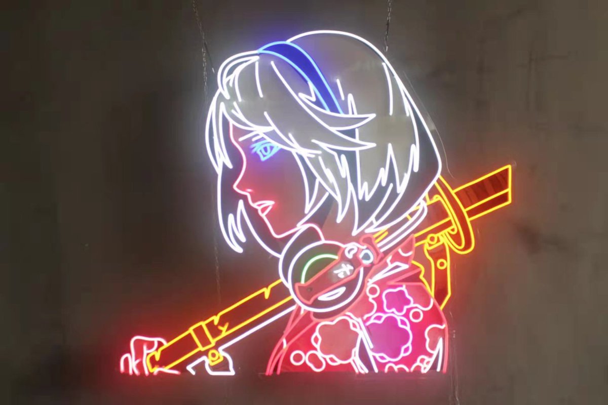 NeonApesYC's tweet photo. I had the absolute pleasure to create the very first @Azuki Neon Sign for @joker_no_4 ! 

The colours, details and UV Printing on the fibre glass backing make this one of my favourite signs to date! https://t.co/sPH4lM2uEi
