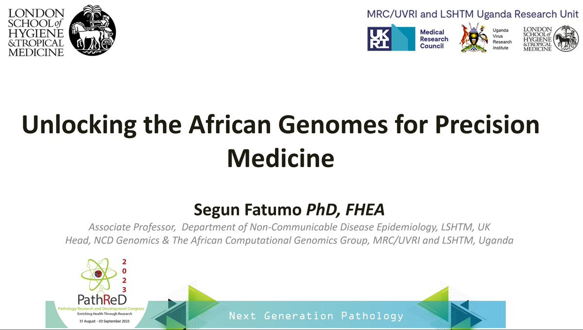 geniuscommsage's tweet photo. Dr. @SFatumo, the Head of Non-Communicable Diseases Genomics and the African Computational Genomics Group @MRC_Uganda, emphasised the importance of including #AfricanGenomes in #PrecisionMedicine during his keynote presentation titled "Unlocking the African Genomes for Precision Medicine" at #PathReD2023 in #Johannesburg. He challenged the 1000 participants gathered to drive data diversity.
"It's time to challenge biases in medical research. Let's gather diverse datasets that represent the global population, ensuring that our findings are applicable to all patients, regardless of their ancestry or background," he said.
According to him, there is a need to explore new frontiers. "Let's do so with unwavering ethical principles. Transparency, patient consent, and data security must remain at the core of our efforts," he emphasised.
Dr. Segun is certain that everyone, whether researchers, clinicians, or technologists, can be a catalyst for change. "Your contributions are vital to shaping the future of healthcare. Let's be the change we aim for because now is the time to forge a new frontier in healthcare," he stated.
@SFatumo is also an associate professor in the Department of Non-Communicable Diseases Epidemiology @LSHTM.
#sciencecommunication #researchimpact
@UKRI_News @mrcunitgambia
