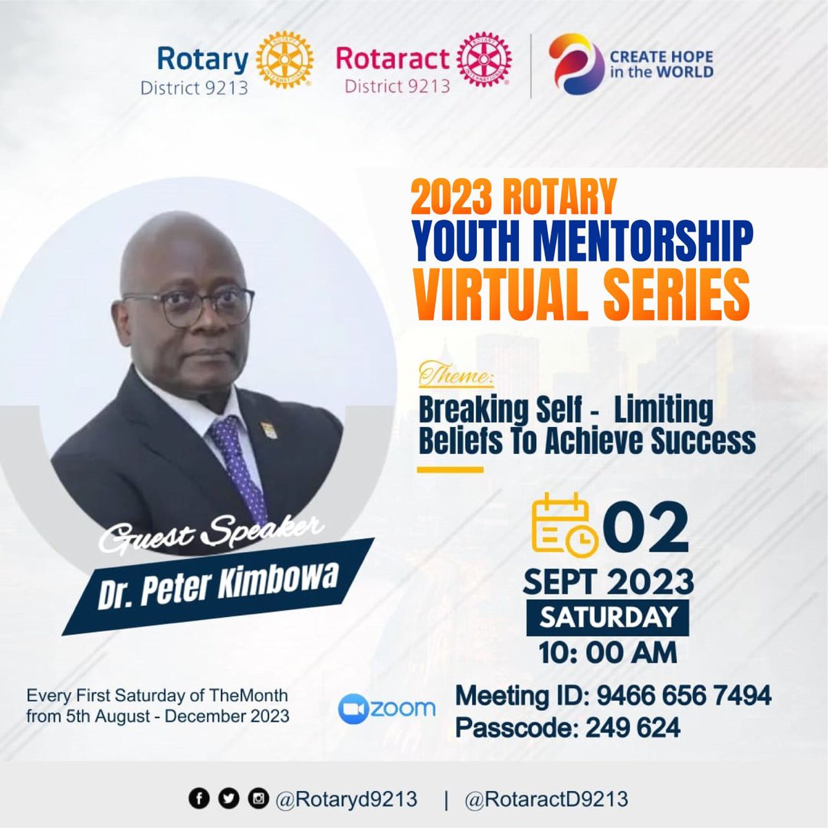rotaryd9213's tweet photo. Unlock Your Potential! Join our Rotary Youth Mentorship Series.

Discover the skills you need to thrive personally and professionally. Network with like-minded peers who are ready to help you shine.

Listen to Dr. Peter Kimbowa and Rtn. Judy Obitre our guests in these Series.
👇 https://t.co/jfqBmnK5Rr