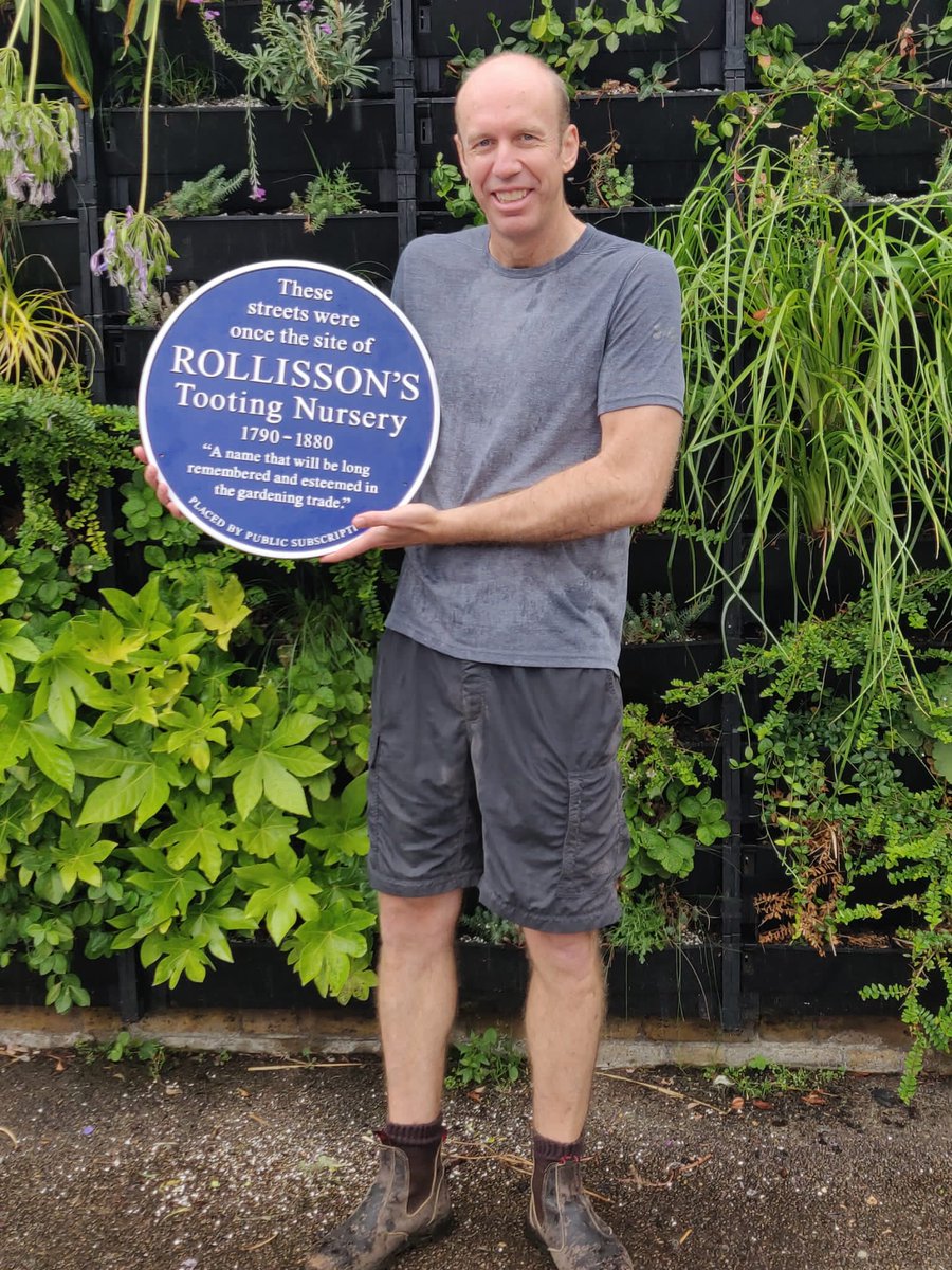 Today Peter @CREWEnergyLDN was here to help us spruce up our lovely Green Wall. He's holding a blue plaque which will soon be installed at Moffat Road. Come and join us for the special ceremony on Saturday 23rd September at 3.00pm. #thelostnurseryofbloomingtooting