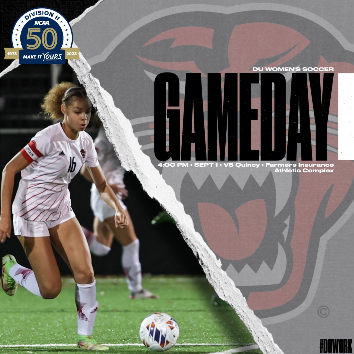 Women's Soccer Gameday  
The Panthers open the 2023 season with a Home Opener against Quincy! Kickoff is set for 4 p.m. at the Farmers Insurance Athletic Complex. #DUWork 
📺: flofc.com/events/1116095…
📊: dupanthers.com/sidearmstats/w…
