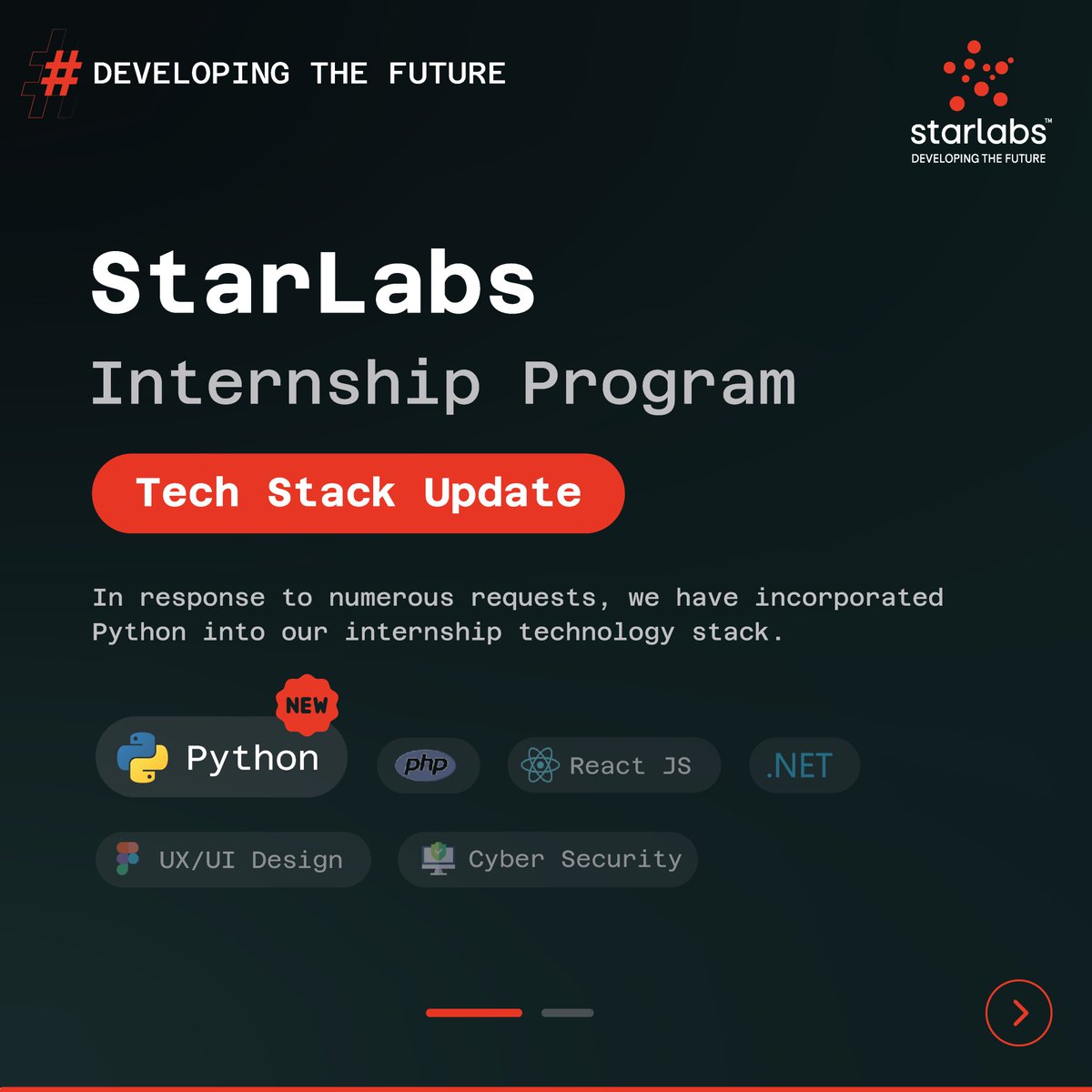 StarLabsDev's tweet image. Due to the high demand, Python has been added to our internship technology stack 💻

Don't miss out on this opportunity! Apply in our internship program and take the first step toward a rewarding career!

🔗internship.starlabs.dev

#StarLabs #DevelopingTheFuture #StarLabsCareers