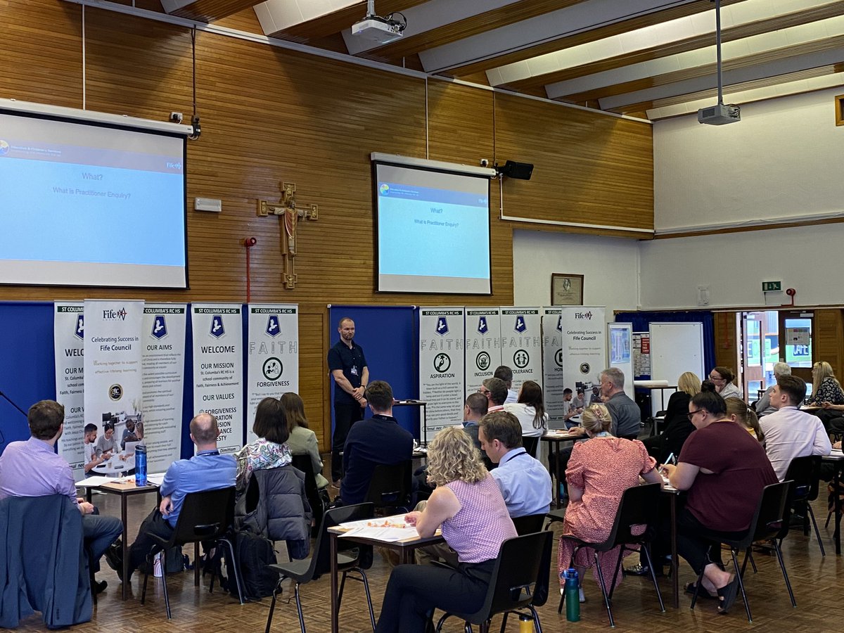 A while school approach to Practitioner Enquiry! Starting our journey with <a href="/stcolumbasfife/">St Columba's RC HS, Dunfermline</a> today exploring what it is and what it means for us and our learners.@FifePLLC <a href="/fifepedagogy/">Closed</a>