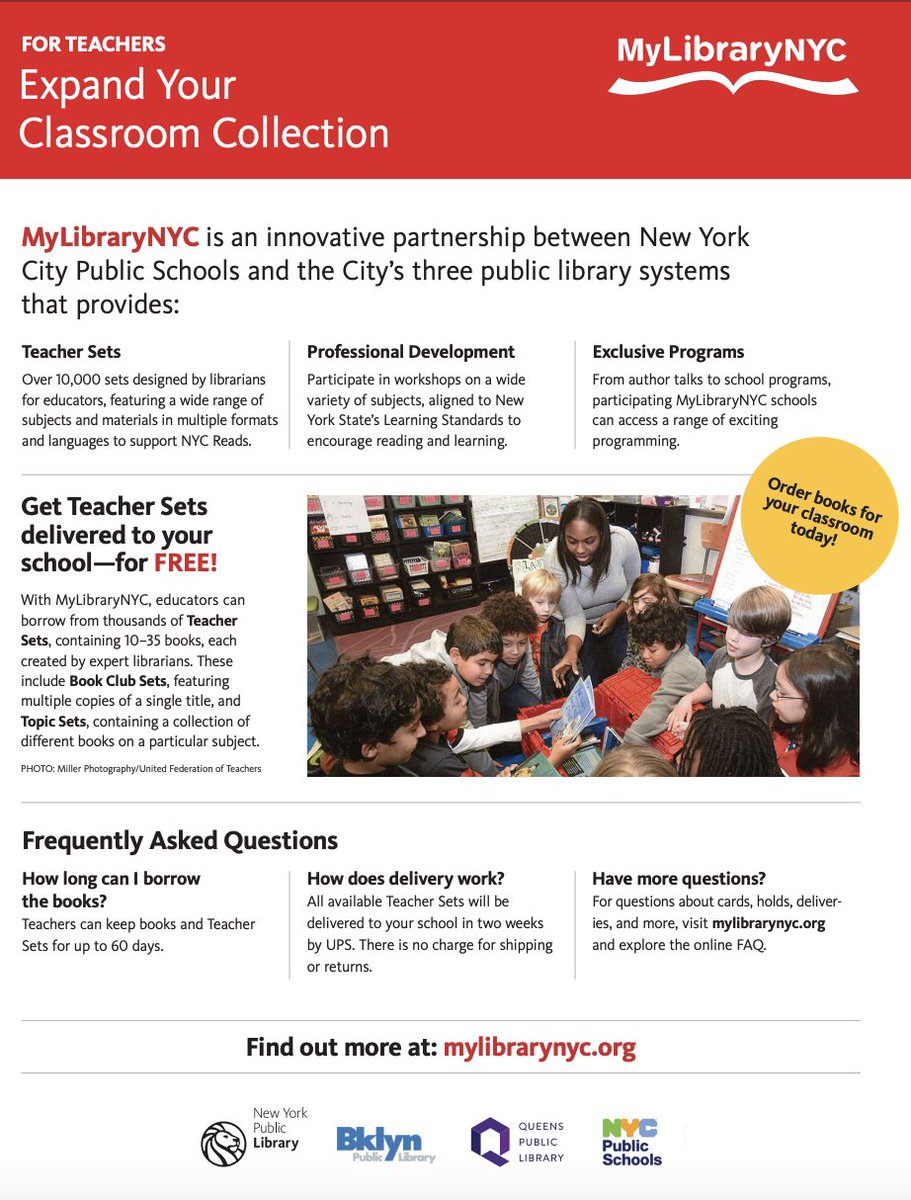 NYCDOEOLS's tweet image. Every student and teacher that attends or works in a @NYCSchools can get a library card to each library system. There are THREE public library systems in @nycgov - @BKLYNlibrary @NYPLEducators @QPLNYC Together, they are @mylibrarynyc. #NationalLibraryCardSignUpMonth