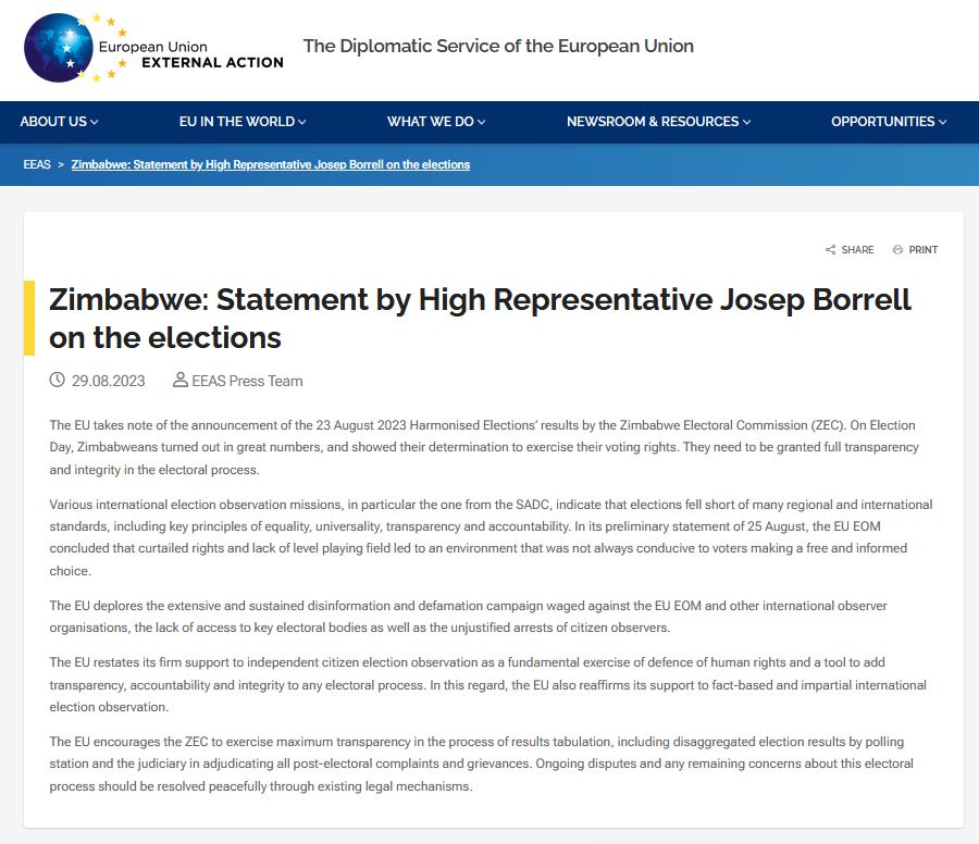 We, the resident EU Ambassadors and Head of Mission 🇪🇺🇩🇪🇬🇷🇪🇸🇫🇷🇮🇹🇳🇱🇵🇹🇸🇪🇷🇴, reaffirm our support to fact-based and impartial international election observation, as carried out by the EU EOM upon invitation by the Zimbabwean Government and in full compliance with the concluded