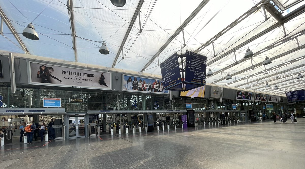 Not too busy at Manchester Piccadilly.just before 1pm. Only a few trains running to destinations in Wales, and to Manchester Airport. <a href="/SkyNews/">Sky News</a> <a href="/BBCNews/">BBC News (UK)</a> <a href="/itvnews/">ITV News</a>