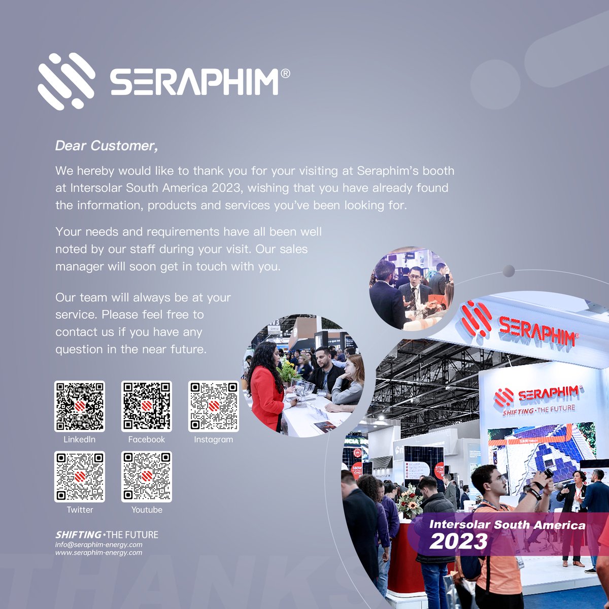Seraphim_Energy's tweet photo. Appreciate all who joined us at Intersolar South America 2023!🙌

It is our honor to have your attendance at our booth, you made this event more than worth it for us!

Again, thank you for participating in #Intersolarsouthamerica!

#Solar #SeraphimEnergy #Brazil #intersolar https://t.co/xxKwem8Jun