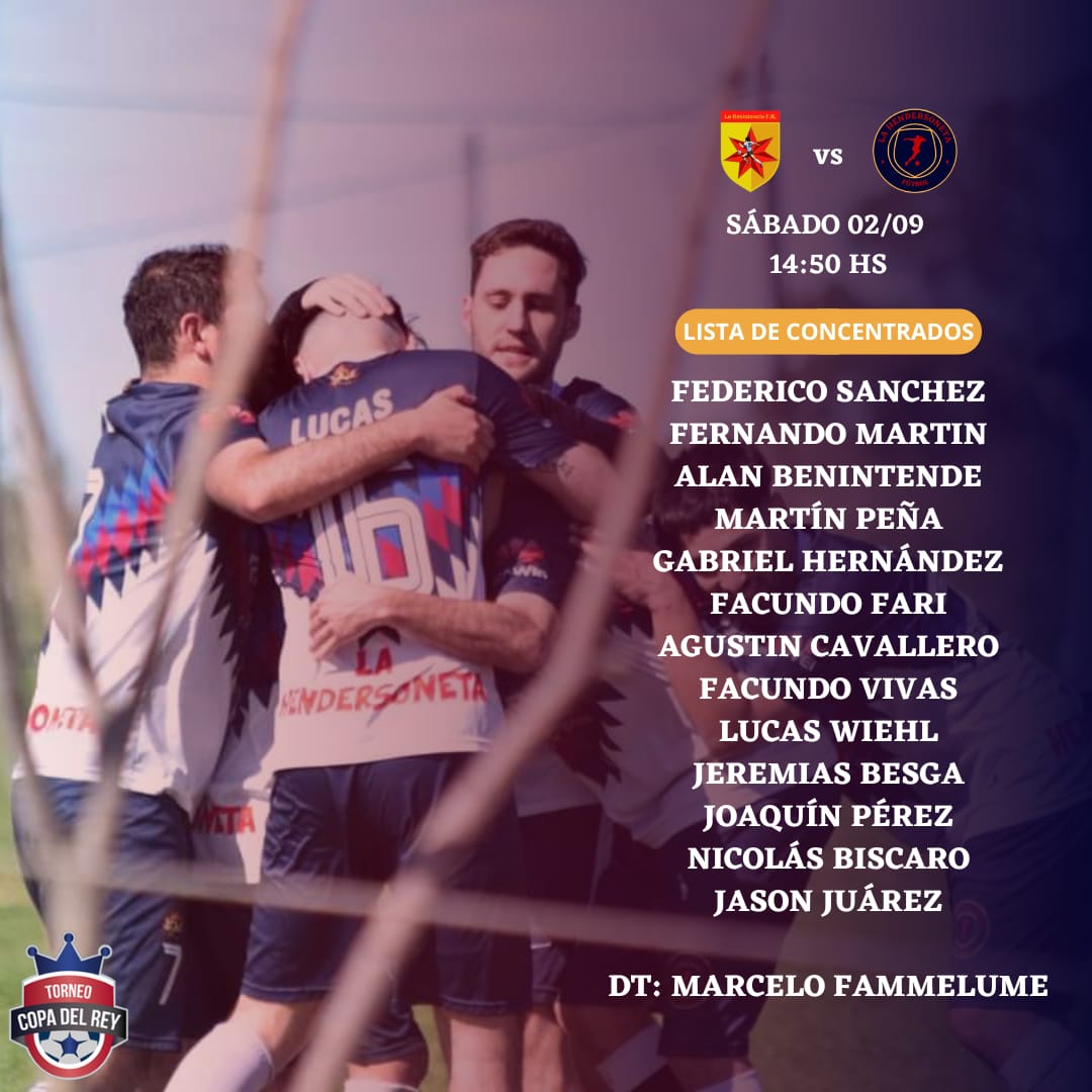 LaHendersoneta's tweet photo. 🔜 #SeptimaFecha

⚽ Torneo Copa del Rey 
🆚 Resistencia FK
🗓 Sábado 02/09
🕙 14:50
🏟 Predio "Tierra Mía" 602 y 148 
📌 La Plata 

#TodosJuntos 👊🏼 https://t.co/5uqznzoy7n