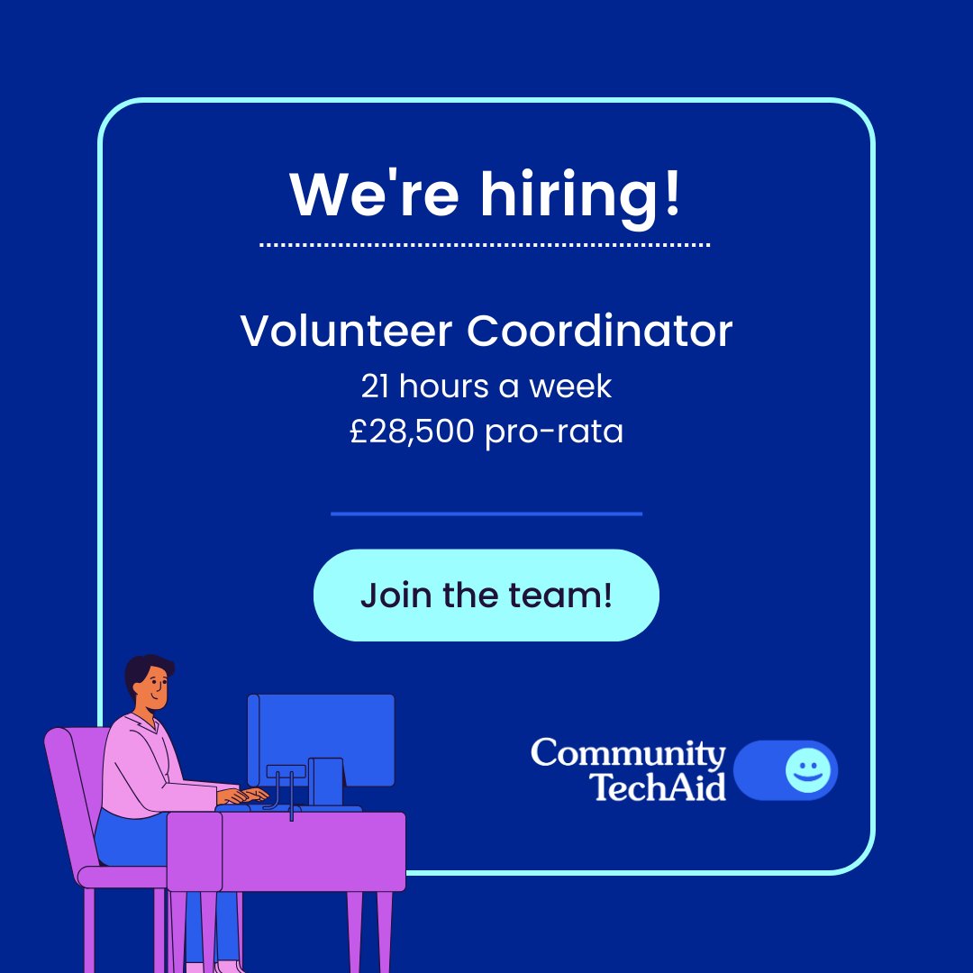 📢We're hiring! We're looking for a volunteer coordinator to joing our team. Learn more about the role 👇 communitytechaid.org.uk/volunteer-coor…