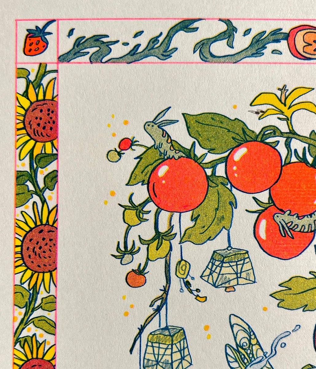 natAndrewson's tweet photo. New Riso print, the Sunflower Fairy! Part of my seasonal fairy prints I’m calling Garden Fairies. Riso printed in blue, yellow and fluorescent pink! https://t.co/ZCjLmLFhud