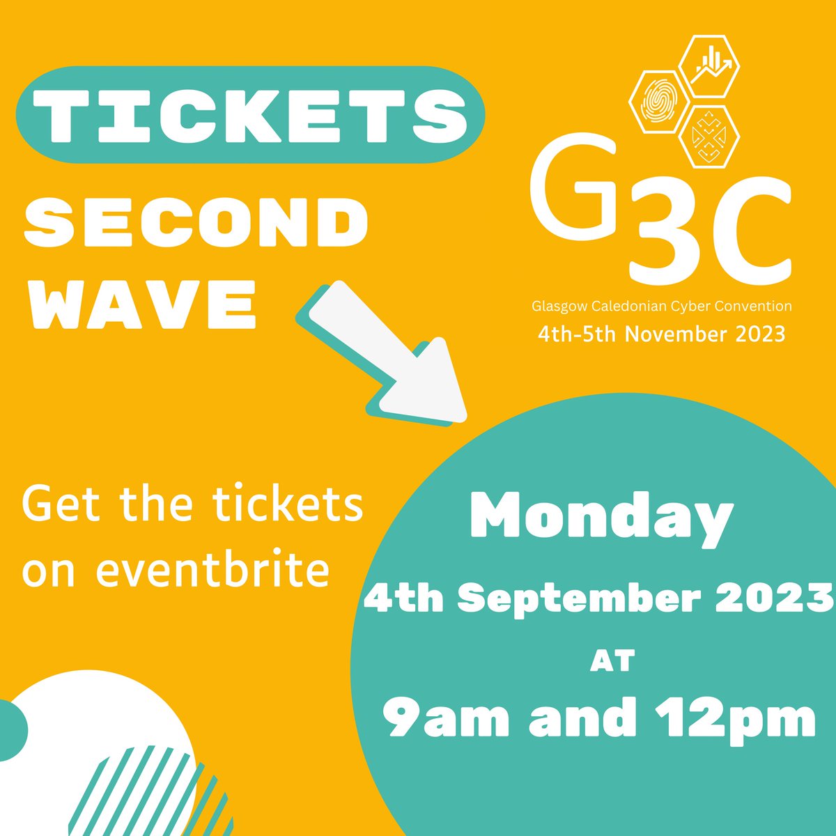 GCUHacking's tweet image. ‼️Ticket Sale Reminder‼️

Tickets second wave for G3C will be live at 9am and 12pm on Monday, 4th of September 2023. 

Set your reminders and make sure to grab the tickets on time at eventbrite.co.uk/e/glasgow-cale…

#g3c #ehs #cybersecurity #ethicalhacking #cybertalk #cyberevent #gcu