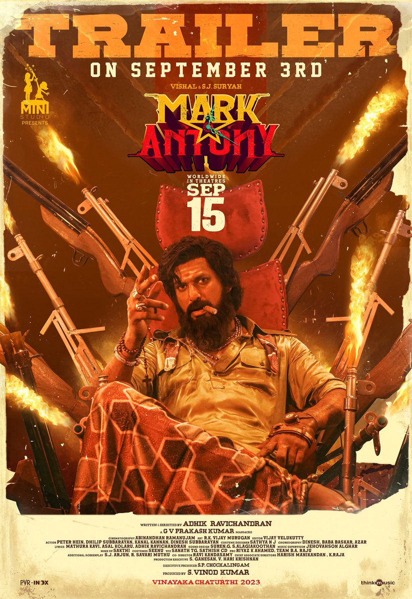 #MarkAntony Trailer on September 3rd 🔥

@Adhikravi @iam_SJSuryah
@gvprakash @vinod_offl @dinesh_dance @suneeltollywood @selvaraghavan
@AbinandhanR @editorvijay @NjSatz @riturV @i_harishmanik @ministudiosllp #Vijaymurugan @PeterHeinOffl @ACOTeamHonnavar