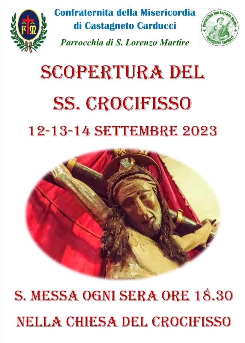 MuseiCarducci's tweet photo. Non perdetevi le nostre #visite #guidate in occasione di questo importante evento, con ritrovo presso il #Museo di Arte Sacra Castagneto Carducci alle ore 11.00 e alle 16.00 dei giorni di scopertura del SS Crocifisso. Per info e prenotazioni:
350 5916229 parcocarducci@yahoo.it https://t.co/QOlplxlOYI