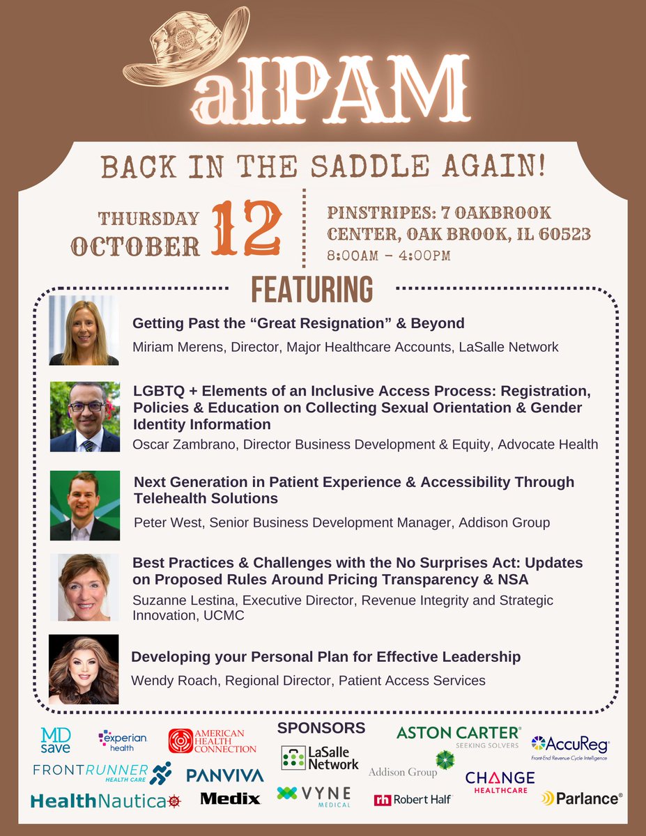Join over 100 Midwest patient access professionals for a day of education and networking.  Register now at: aipam2.net/fall-conferenc…