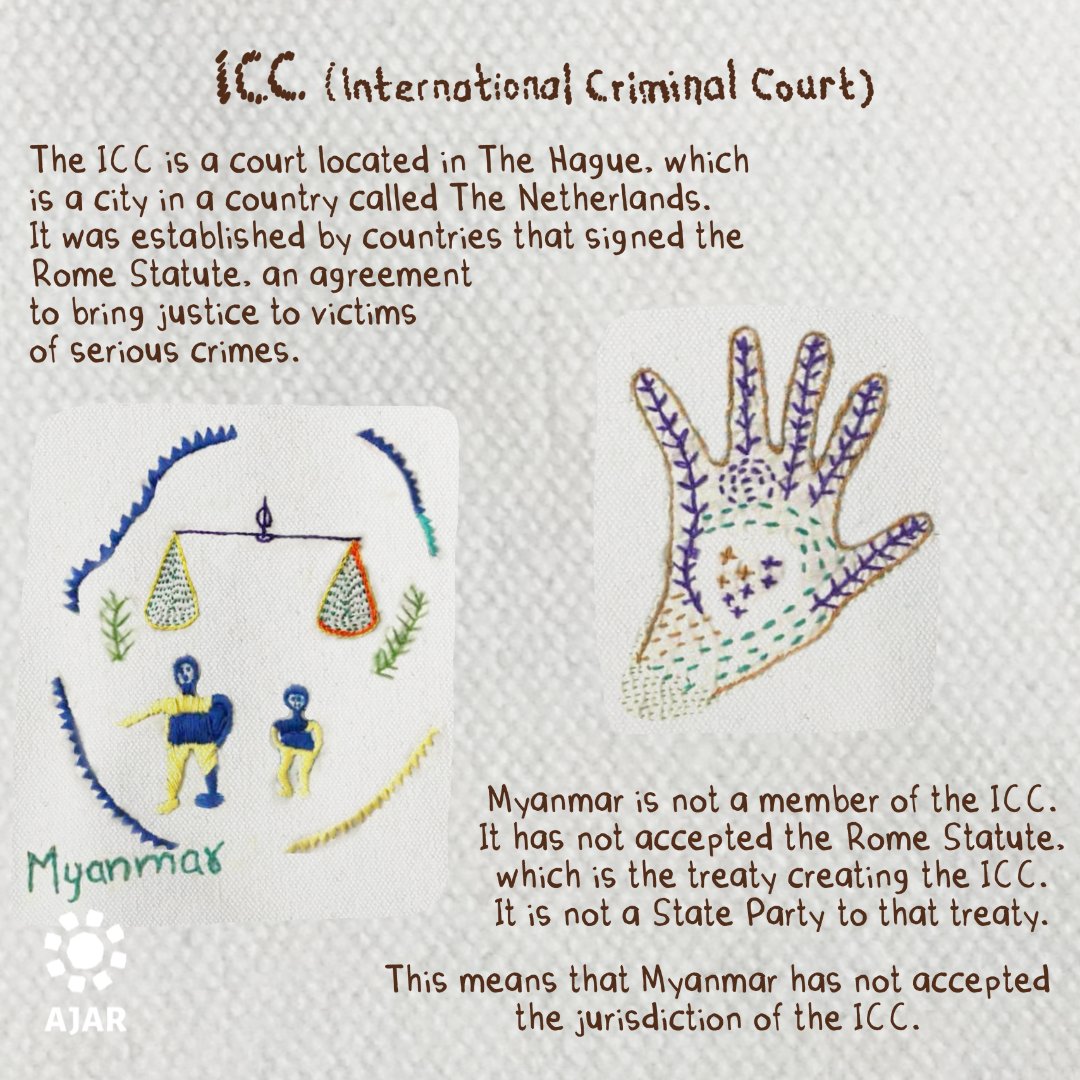 asia_ajar's tweet photo. The @IntlCrimCourt investigates and, where warranted, tries individuals charged with the gravest crimes. 

On July 2019, ICC's Prosecutor asked to look into crimes occurred on the #Bangladesh territory, incl. violence Rakhine State (Myanmar).

#WithTheRohingys #QuiltingforJustice https://t.co/GDfGyxaNIa