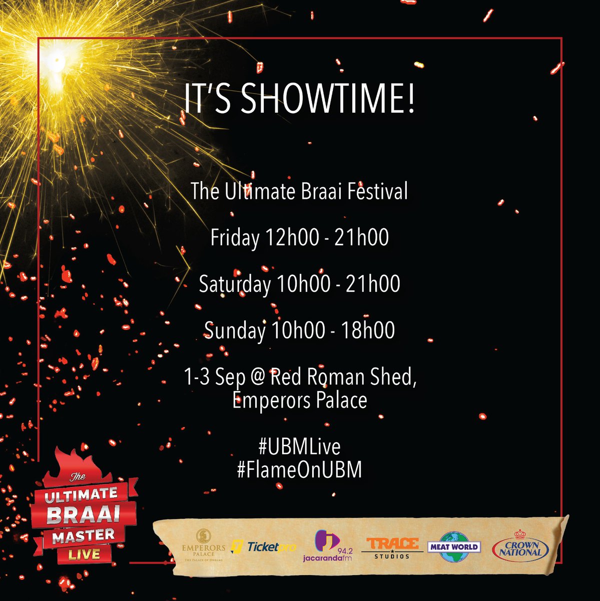 UltimateBraaiMaster (@ultimatebraai) on Twitter photo Tickets are available at the door!
The weather is excellent!
See you there!
Join us at The Ultimate Braai Master Live Festival 1-3 September at <a href="/EmperorsPalace/">Emperors Palace</a> for a festival of all things braai.
Or book your tickets at Ticketpros: bit.ly/3rfNbrF
#UBMLive Tickets are available at the door!
The weather is excellent!
See you there!
Join us at The Ultimate Braai Master Live Festival 1-3 September at <a href="/EmperorsPalace/">Emperors Palace</a> for a festival of all things braai.
Or book your tickets at Ticketpros: bit.ly/3rfNbrF
#UBMLive