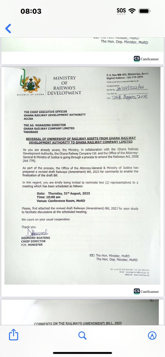 Last yr, Govt using GRCL signed a $3.2b contract  with a 2019 founded South African Co Thelo DB & Transtech to manage the 299km Western Rail-lines. GRCL is presently not a going concern so Govt wants to take the Assets of GRDA to go look for loan. It’s opposed. Scandalous details