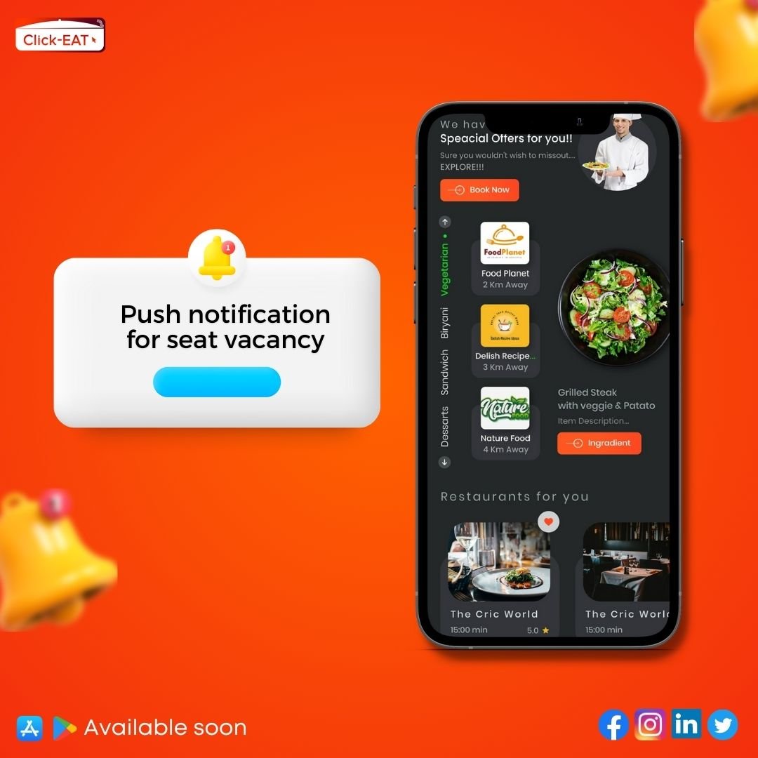 joinclickeat's tweet photo. Date night? But seats aren't booked?😔
Now receive push notifications when seats become vacant at your favourite restaurant.☺️
Hurry Click EAT now!🙌
https://t.co/qk4Iyq6rfP
#joinclickeat #bookyourdine #dinewithclickeat #restuarantmanagement #clickeat https://t.co/NdfrKiXCM0