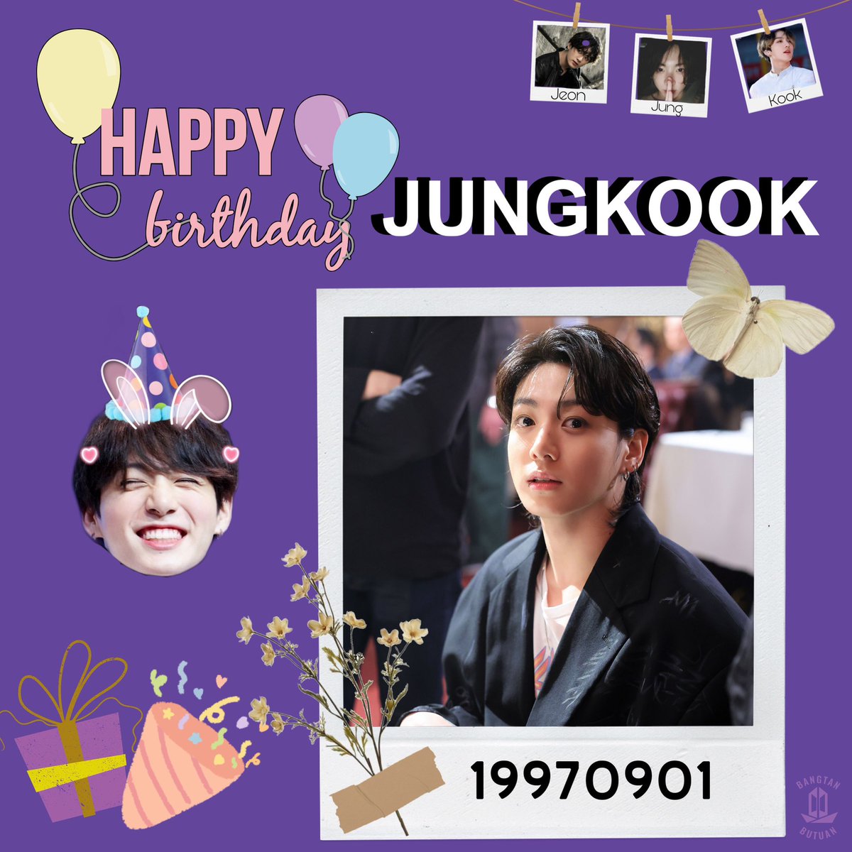 BangtanButuan's tweet photo. Happy Birthday to our Golden Maknae Jungkook! 🎉🎂🥳🐰
ARMYs love you Monday Tuesday Wednesday Thursday Friday Saturday Sunday, 7 days a week! 💜💜💜💜💜💜💜💜
 #Jungkook #BTS #HappyBirthdayJungkook #HappyJungkook
#방탄소년단
#정국

@BTS_twt https://t.co/iCUTu28gFf