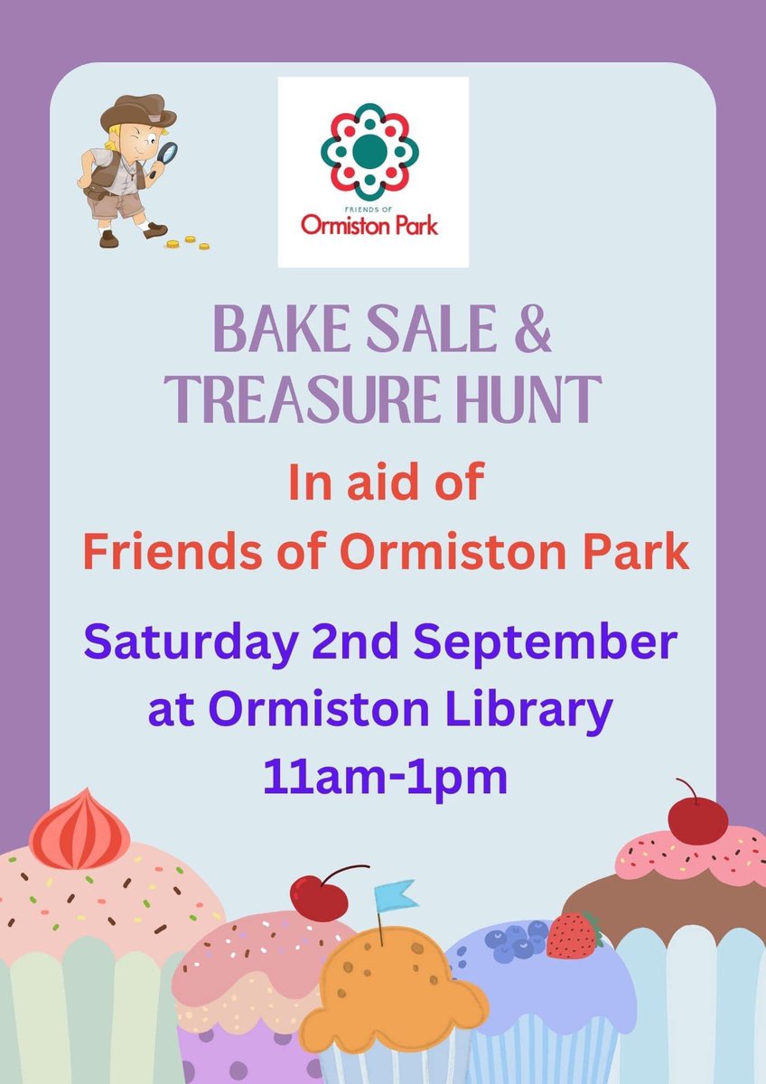 Just a reminder to pop along to the library tomorrow for our cake and treasure hunt in the park! 👀🔍🌿
Lots of delicious home baking will be for sale along with tea, coffee, hot chocolate and juice between 11am and 1pm 😋🫖🧁☕️🍰 See you there! <a href="/eastlothianlibs/">East Lothian Libraries</a> <a href="/OrmistonPrimary/">Ormiston Primary</a>