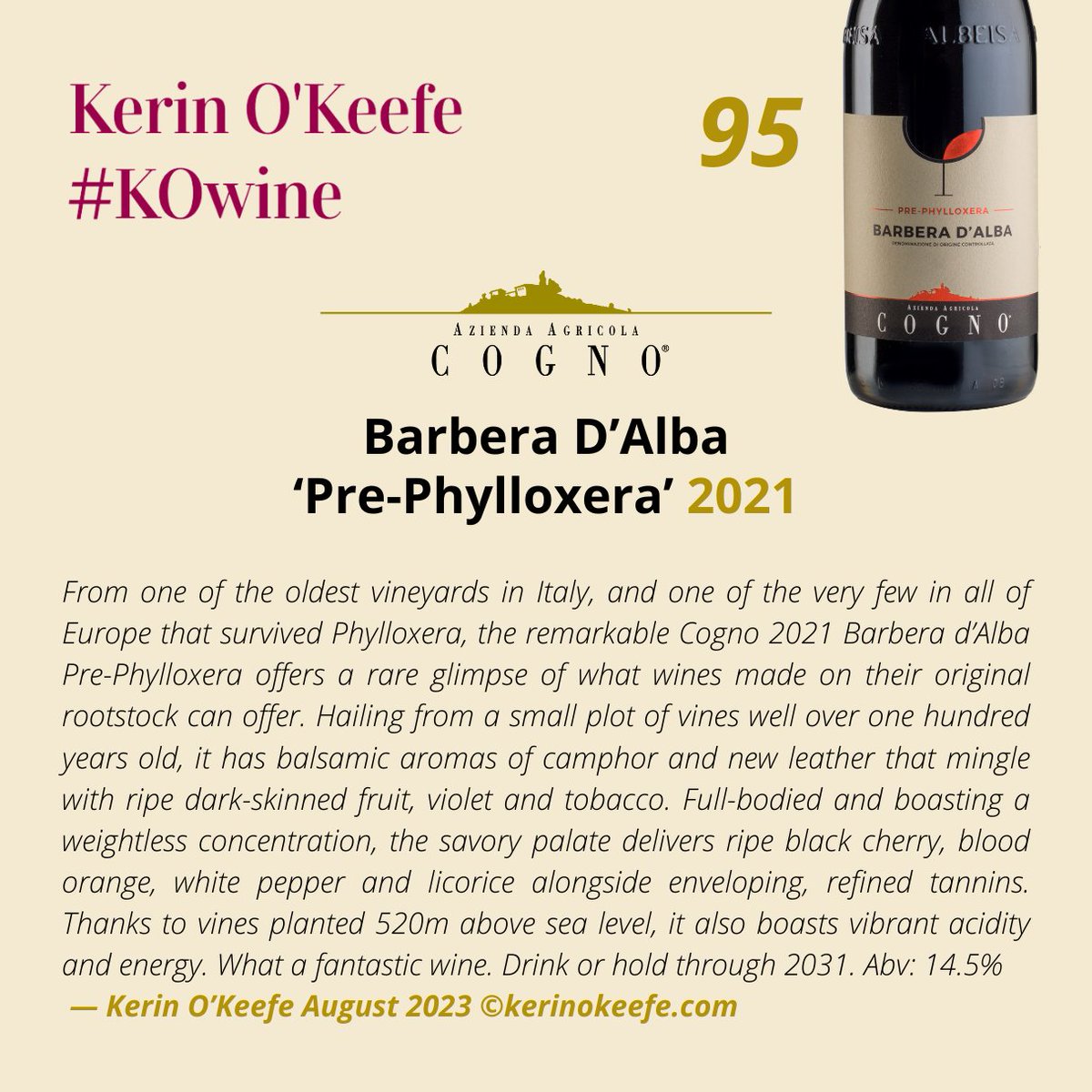 cognowines's tweet photo. 🙏 Many thanks to @KerinOKeefe for these beautiful reviews of our wines!

It is truly an honor for us!

#elviocogno #winereview https://t.co/v8mZOZg3UJ