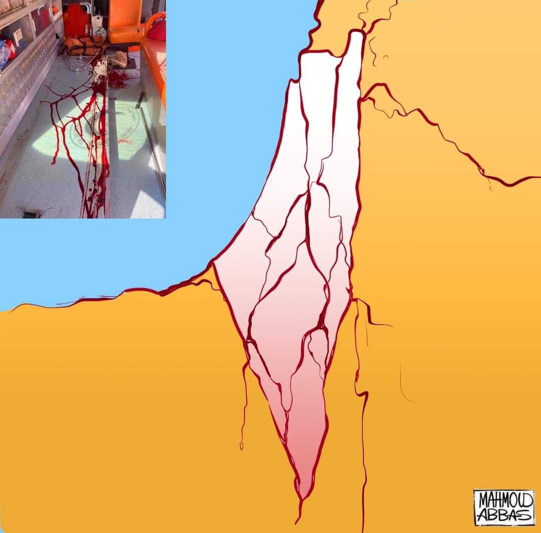 Timesofgaza's tweet photo. We are the land. 
In a magnificent coincidence, the blood of those injured by the lsraeli occupation forces in Tubas flowed to form the map of Palestine. https://t.co/SJJ5glU8jW