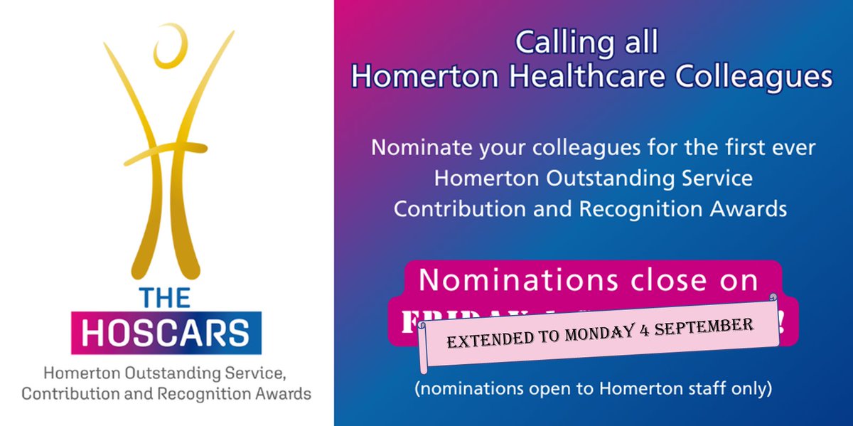 If you work at Homerton and know someone who deserves to be recognised for all they do, there's still time to submit your nomination. Now open till Monday! Help us to celebrate the incredible people at @NHSHomerton with our first ever #HOSCARS!