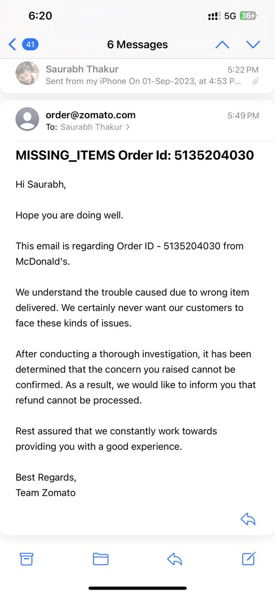 saurabh_mail's tweet photo. @zomato @zomatocare
Even a blind man can see the difference in a single patty and a double patty burger.

Restaurant has confirmed the issue they are ready to refund but as per zomato my concern cannot be confirmed even after sending the picture of the same. https://t.co/BCiStvmSE0