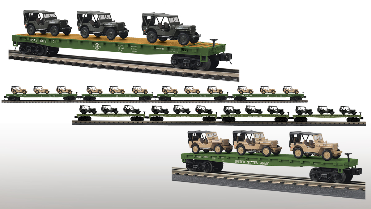 M.T.H. Electric Trains has announced a 2023 production of O Scale Flat Cars with Willy's Transport Vehicles slated for arrival this Winter.  Choose from single car and 4-car set offerings slated to begin arriving  in February 2024.  Learn more: mthtrains.com/news/813