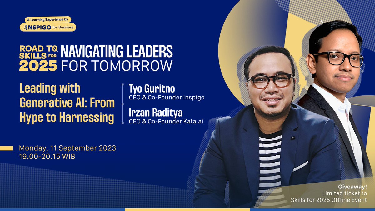 Sesi pertama ROAD TO SKILLS FOR 2025: Navigating Leaders for Tomorrow bakal bahas teknologi yang kekinian banget! Apalagi kalo bukan Generative AI~

Bareng sama Irzan Raditya dan Tyo Guritno, kita bakal mengulik Generative AI lebih dalam.

Daftar di sini: bit.ly/roadtosf2025-01
